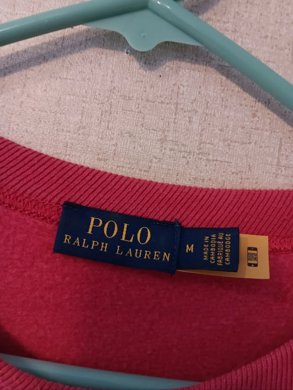 Ralph Lauren Crewneck Sweater in Bright Pink with Navy Label Unisex Sz M